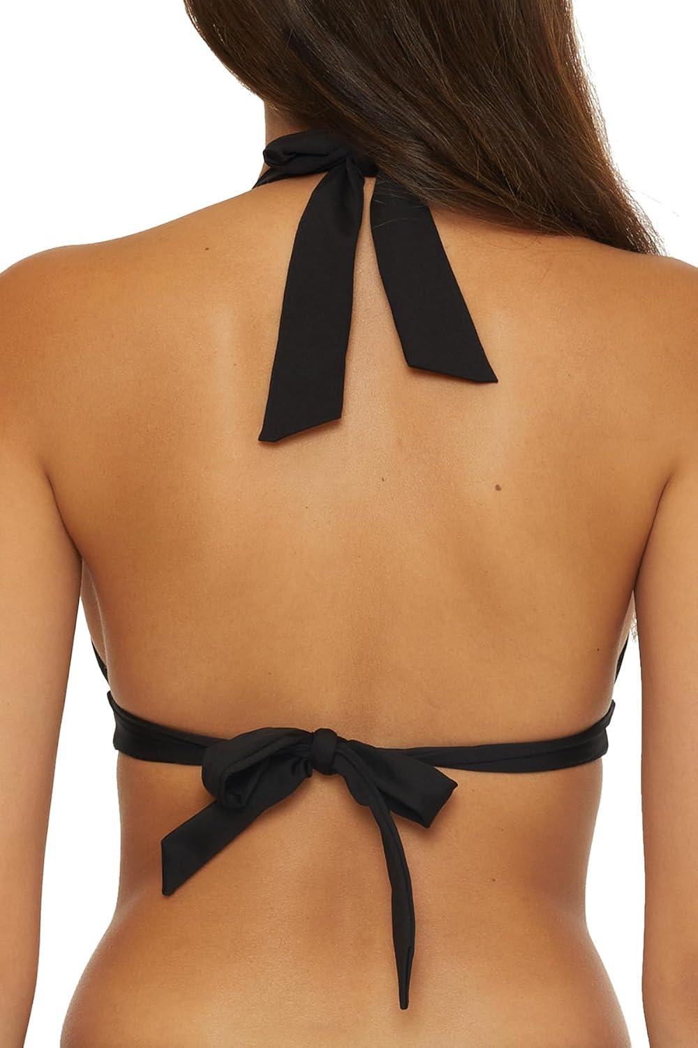 imageTrina Turk Womens Monaco Ring Halter Bikini Top Adjustable Tie Back Swimwear Separates for WomenBlack