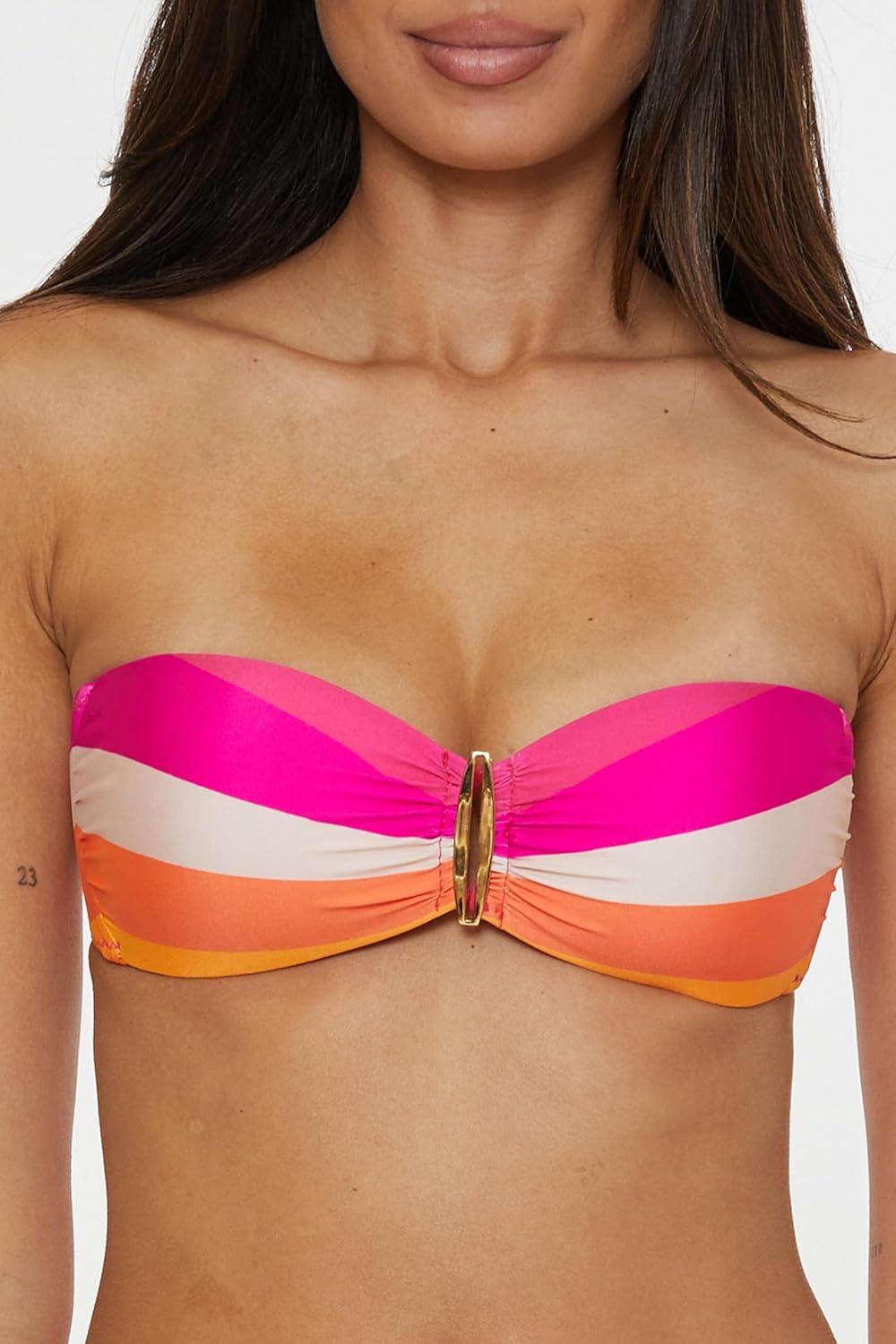 imageTrina Turk Womens Sunburst Bandeau Bikini Top Adjustable Tie Back Swimwear SeparatesMulticolor