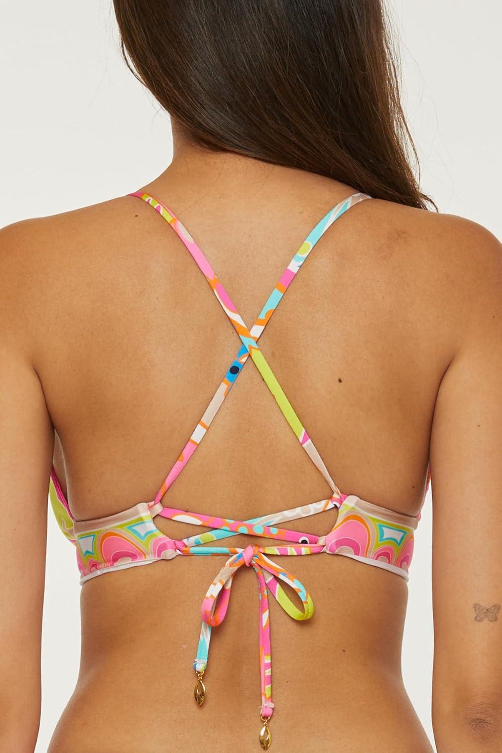 imageTrina Turk Womens Venus Reversible Halter Bikini Top Adjustable Tie Back Swimwear Separates for WomenMulticolor