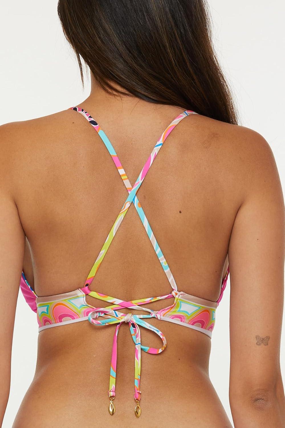 imageTrina Turk Womens Venus Reversible Halter Bikini Top Adjustable Tie Back Swimwear Separates for WomenMulticolor