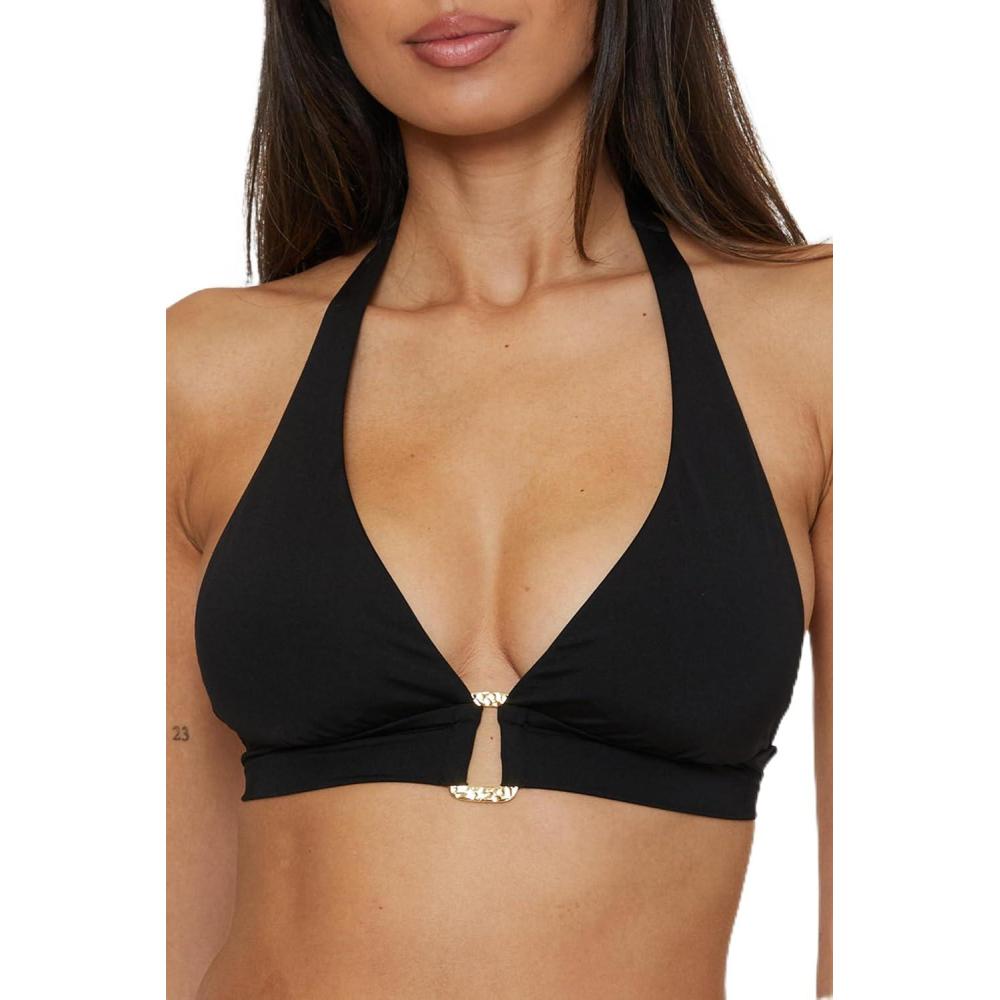imageTrina Turk Womens Monaco Banded Halter Bikini Top Adjustable Tie Back Swimwear SeparatesBlack