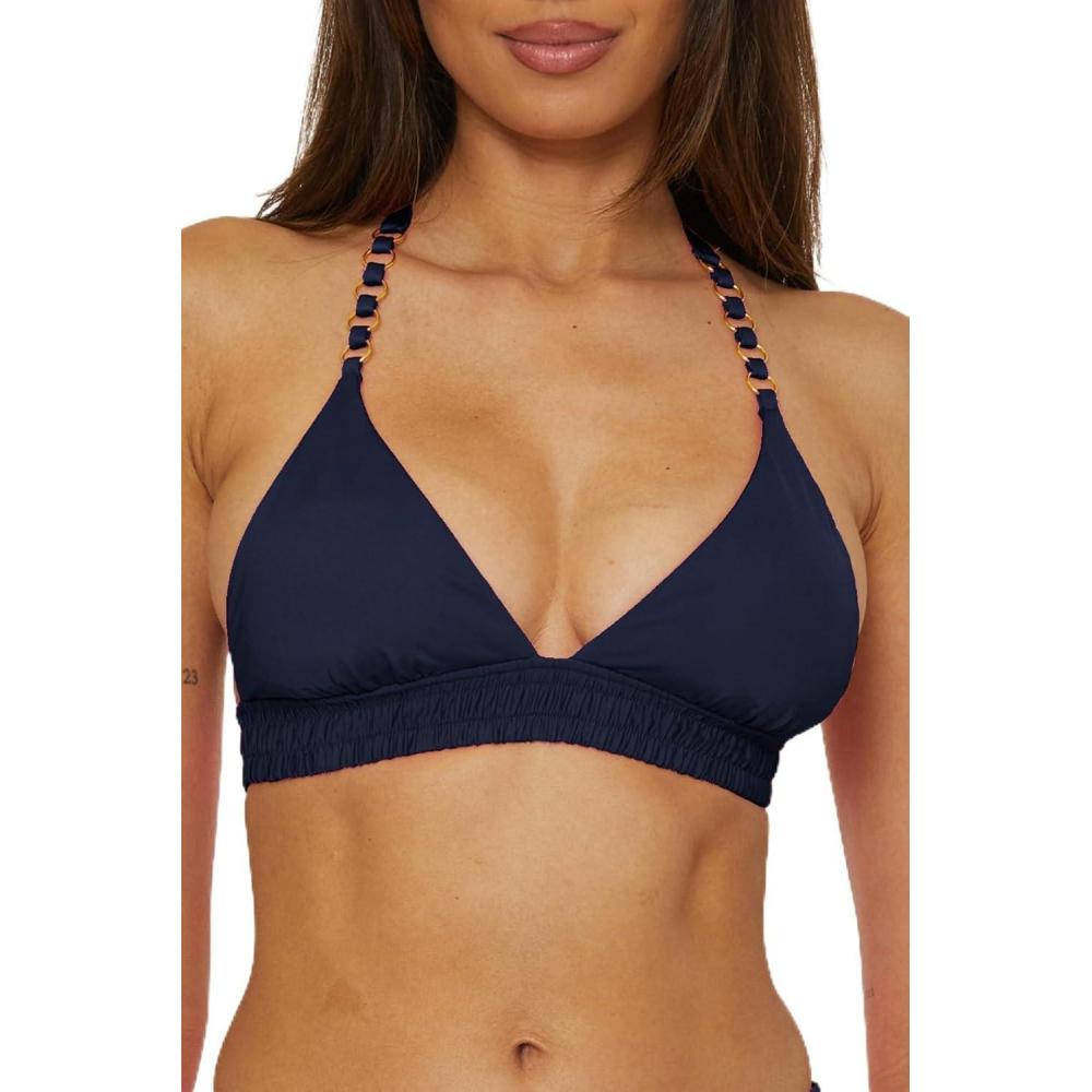 imageTrina Turk Womens Monaco Ring Halter Bikini Top Adjustable Tie Back Swimwear Separates for WomenInk