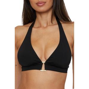Trina Turk Women’s Monaco Banded Halter Bikini Top, Adjustable, Tie Back, Swimwear Separates(Black)