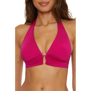 Trina Turk Womens Monaco Ring Halter Bikini Top, Adjustable, Tie Back, Swimwear Separates for Women(Sangria)