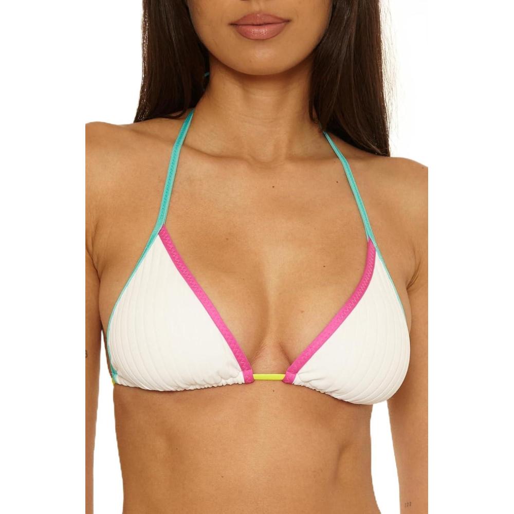 imageTrina Turk Womens Maori Triangle Bikini Top Adjustable Tie Back Swimwear SeparatesWhite Multicolor