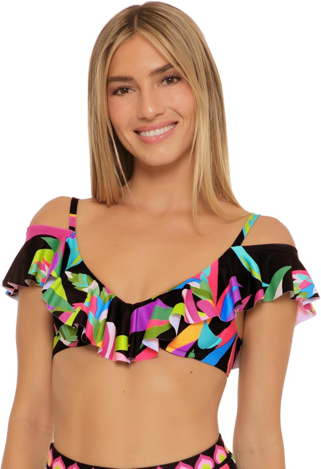imageTrina Turk Womens Birds of Paradise Underwire Ruffle Bikini Top Floral Print Adjustable Tie Back Swimwear SeparatesMulticolor