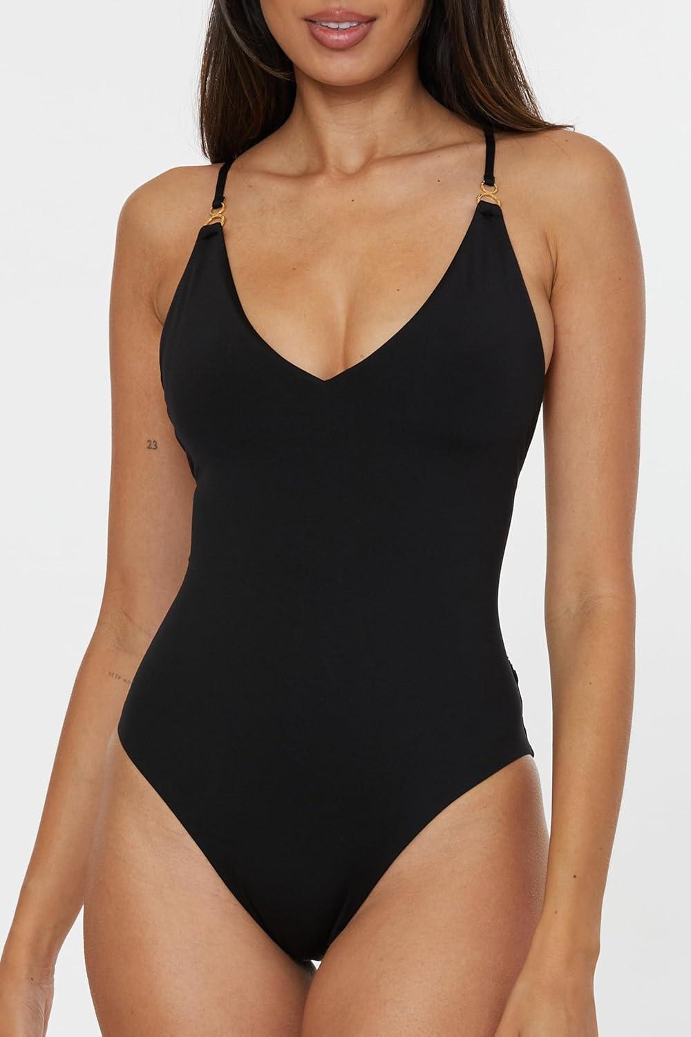 imageTrina Turk Womens Monaco Twist Back One Piece Swimsuit Adjustable Tie Back Bathing Suits for WomenBlack