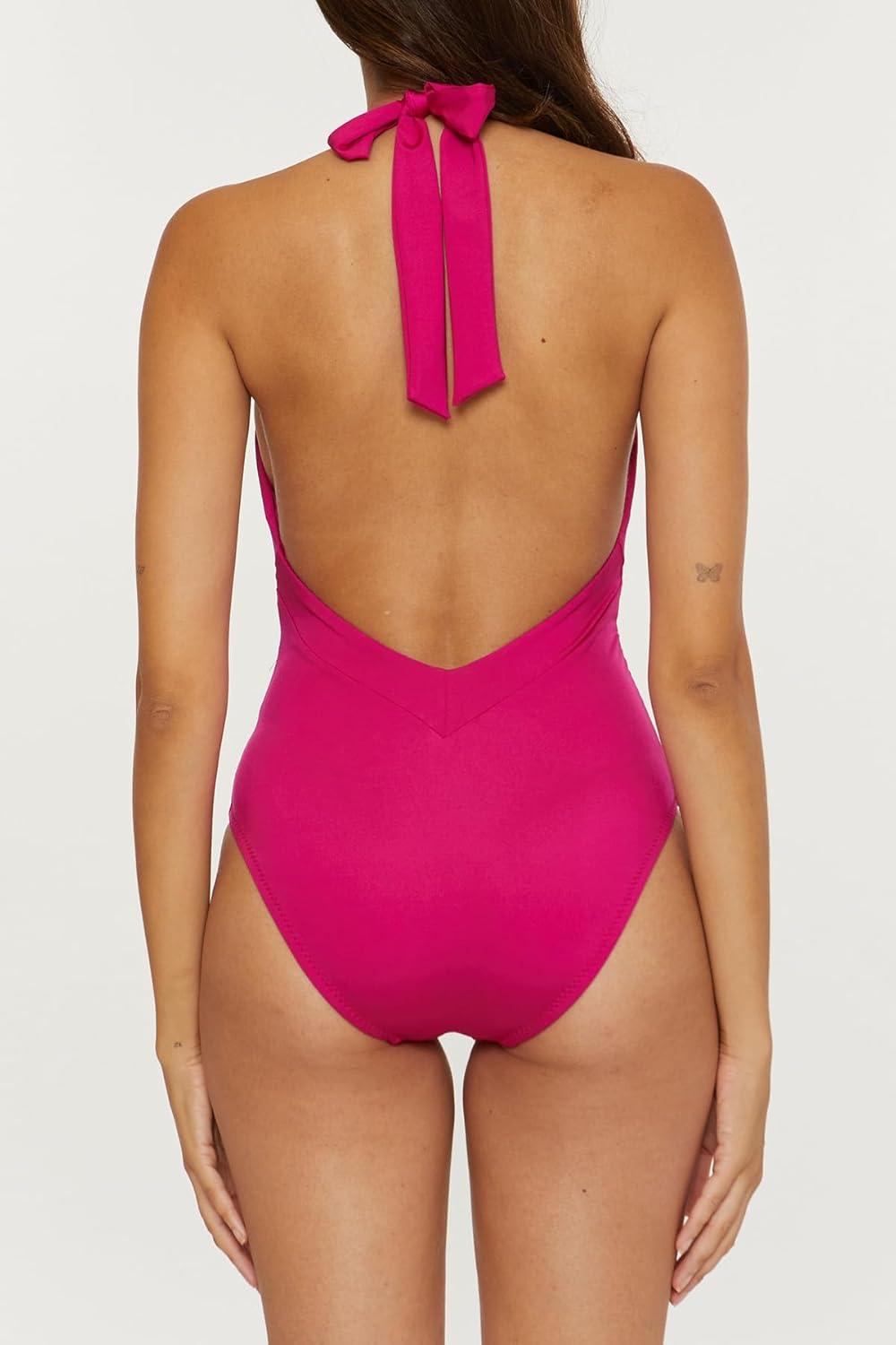 imageTrina Turk Womens Monaco VPlunge One Piece Swimsuit Plunge Neck Bathing Suits for WomenSangria