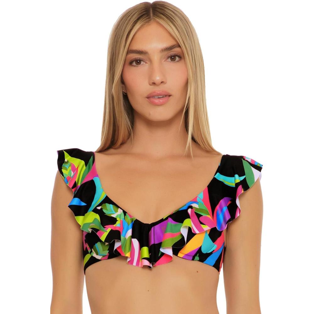 imageTrina Turk Womens Birds of Paradise Underwire Ruffle Bikini Top Floral Print Adjustable Tie Back Swimwear SeparatesMulticolor