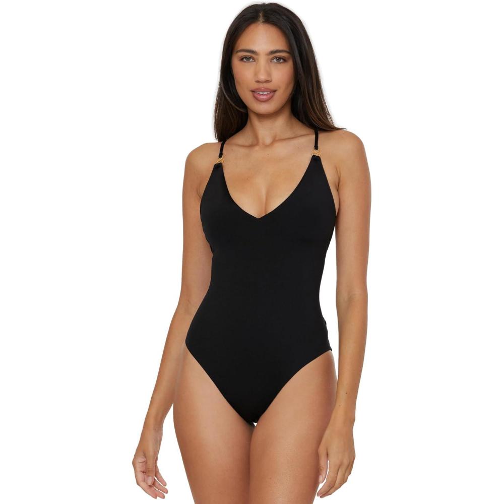 imageTrina Turk Womens Monaco Twist Back One Piece Swimsuit Adjustable Tie Back Bathing Suits for WomenBlack