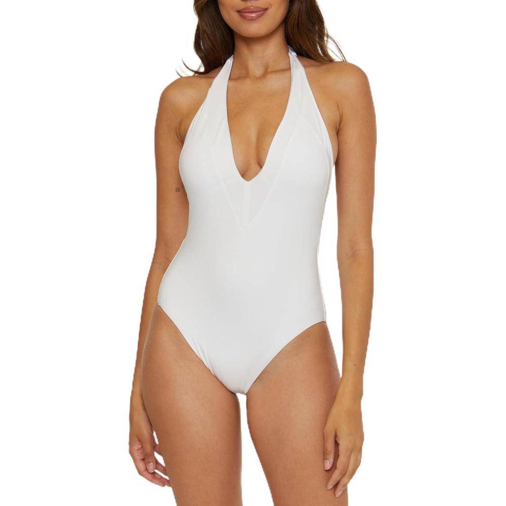 imageTrina Turk Womens Monaco VPlunge One Piece Swimsuit Plunge Neck Bathing Suits for WomenWhite