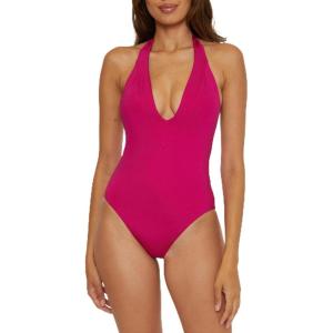 Trina Turk Womens Monaco V-Plunge One Piece Swimsuit, Plunge Neck, Bathing Suits for Women(Sangria)