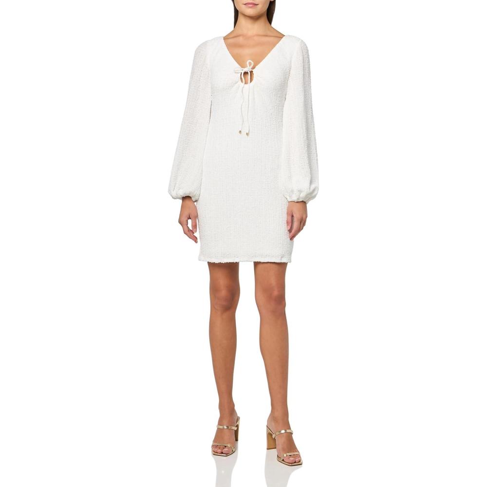 imageTrina Turk Womens Textured Long Sleeves Sheath DressWhitewash