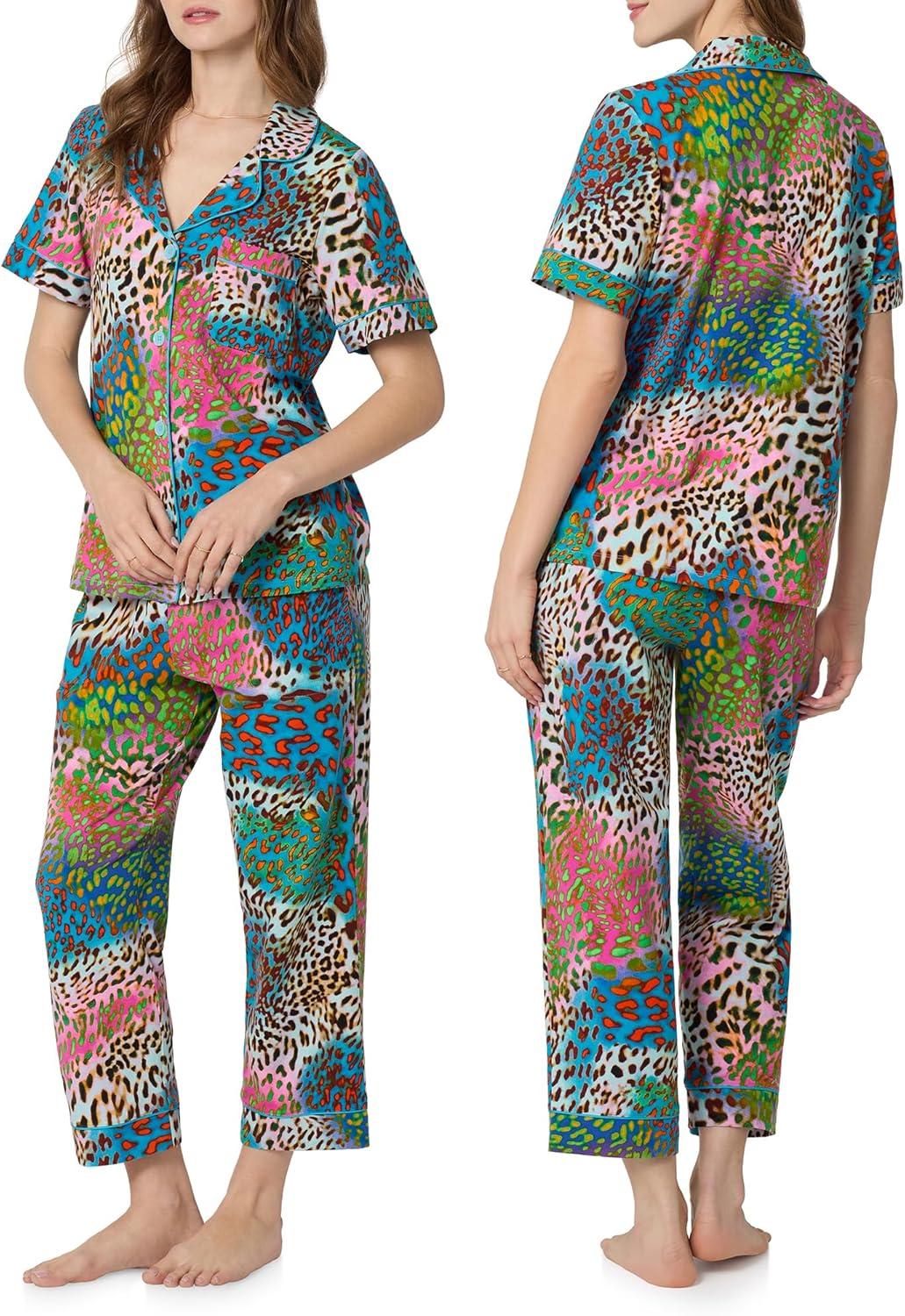 imageTrina Turk womens X Trina Turk Short Sleeve Classic Stretch Jersey Cropped Pj SetSpray Leopard