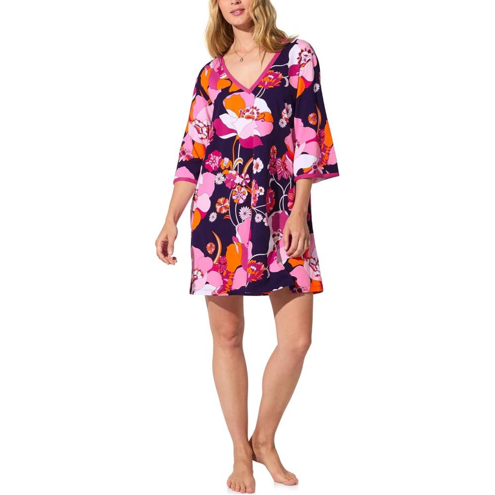 imageTrina Turk Womens Short Sleeve Caftan Loungewear for Women Organic Cotton SleepwearFloral Medley