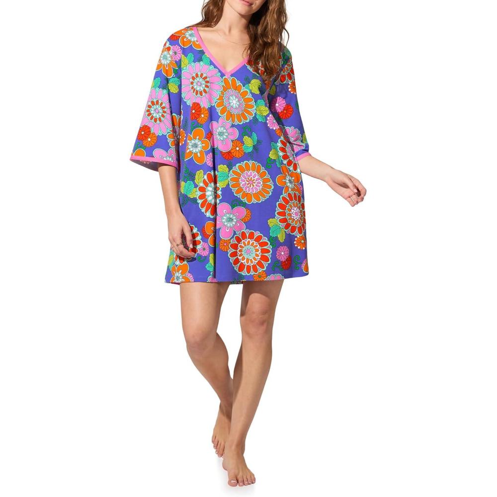 imageTrina Turk Womens Short Sleeve Caftan Loungewear for Women Organic Cotton SleepwearTokyo Floral
