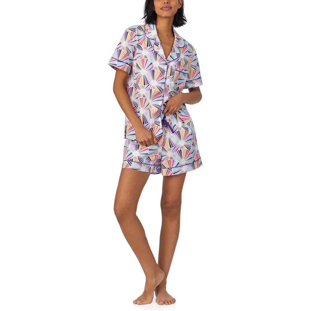 imageTrina Turk Womens Short Sleeve Notch Collar amp Shorts Sleepwear Pajama Set Organic CottonFanfare
