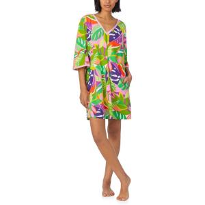 Trina Turk Womens Short Sleeve Caftan, Loungewear for Women, Organic Cotton Sleepwear(Jungle Leaves)