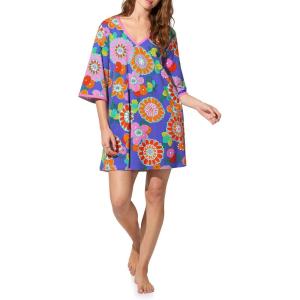 Trina Turk Womens Short Sleeve Caftan, Loungewear for Women, Organic Cotton Sleepwear(Tokyo Floral)