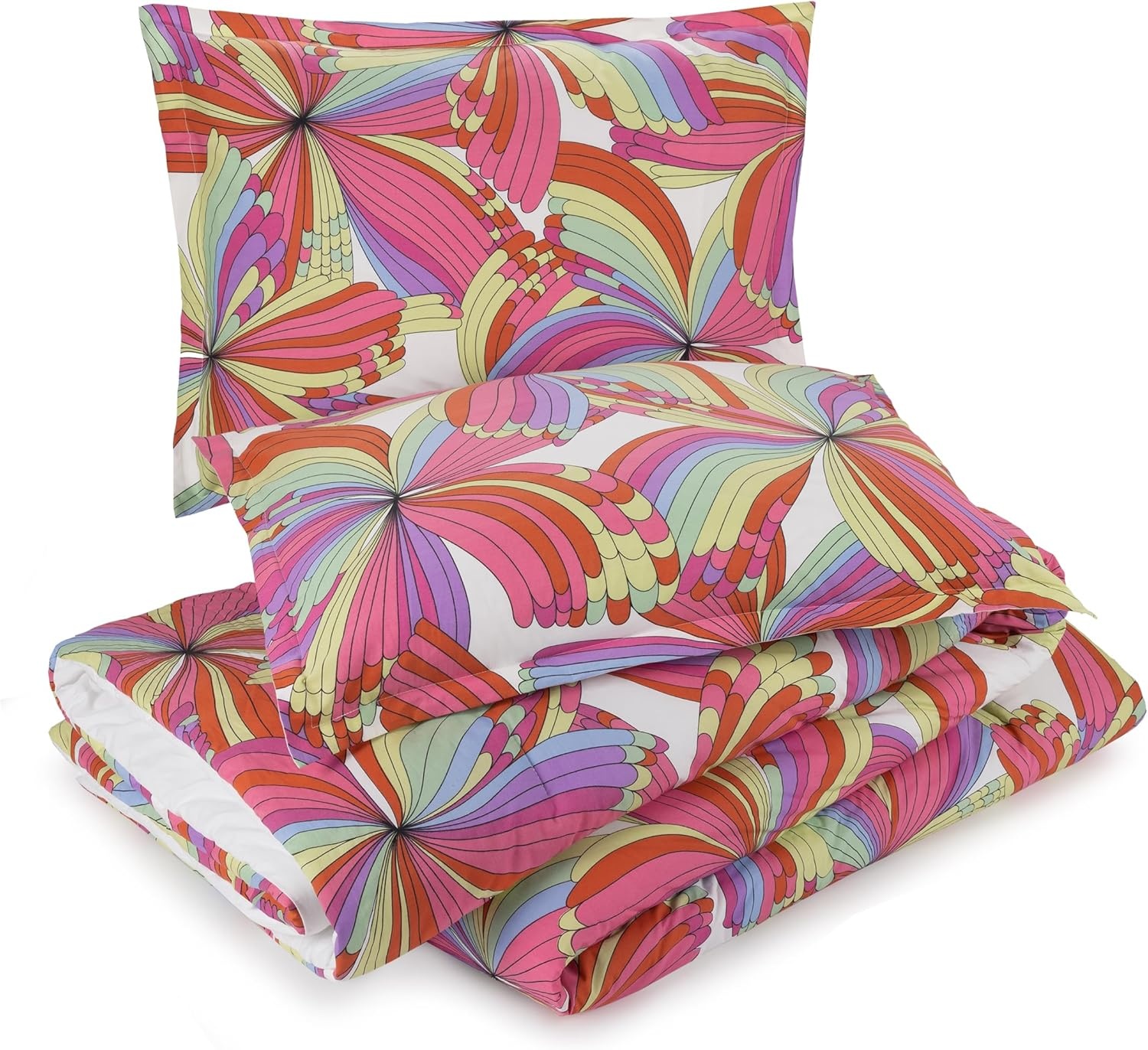 imageTRINA TURK Big Floral 3Piece Comforter and Pillow Sham Set MidCentury Modern Retro Vintage Bedding Set  Full Queen Size Yellow CitronPinwheel Pink
