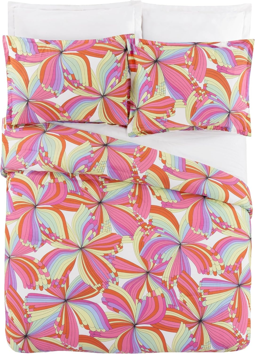 imageTRINA TURK Big Floral 3Piece Comforter and Pillow Sham Set MidCentury Modern Retro Vintage Bedding Set  Full Queen Size Yellow CitronPinwheel Pink